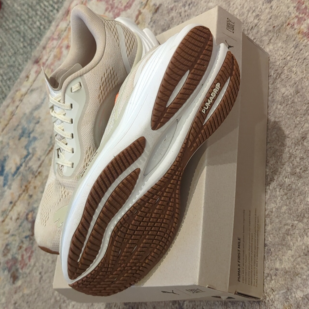 Puma, Velocity NITRO 3 Shoes, Womens 8.5, white/cream/neon citrus